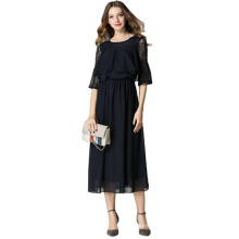 Classic nylon lace splicing long dress the big pendulum half sleeve lady's dress